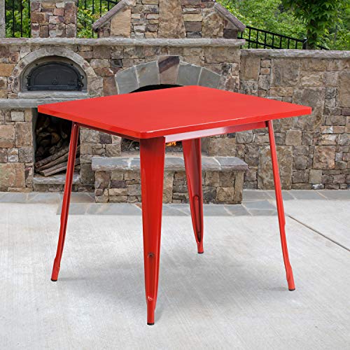 EMMA + OLIVER Commercial Grade 31.5" Square Red Metal Indoor-Outdoor