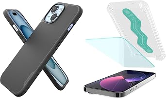 Smartish iPhone 15 Magnetic Case - Gripmunk Compatible with MagSafe [Lightweight + Protective] Slim & 2-Pack Tempered Glass Screen Protector for iPhone 15 - Tuff Sheet - Easy Install Frame
