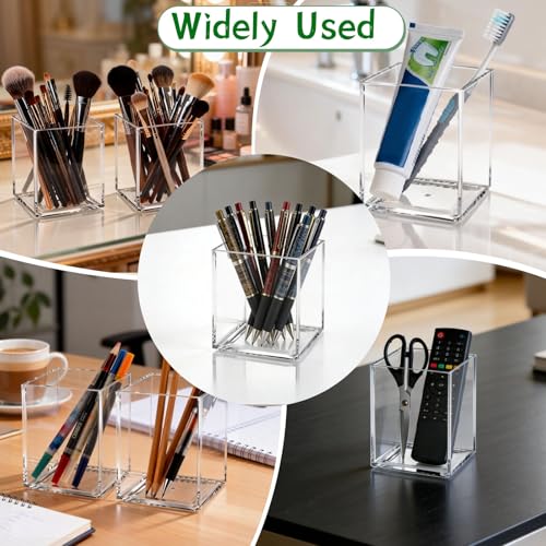 Image of AZUREAL 4 Pack Clear Acrylic Pen Holder Cup, Clear Makeup Brush Holder, Thickened Acrylic Desktop Stationery Organizer for Office, School, and Home Storage