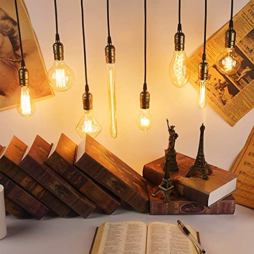 E26 40 Watt T10 Tubular Vintage Edison Incandescent Light Bulb, Dimmable Decorative Candelabra 120 Volt Chandelier, Nightlight, Antique Vintage Style Light Bulb, 240 Lumen, Amber Warm 4 Pack #TOP4