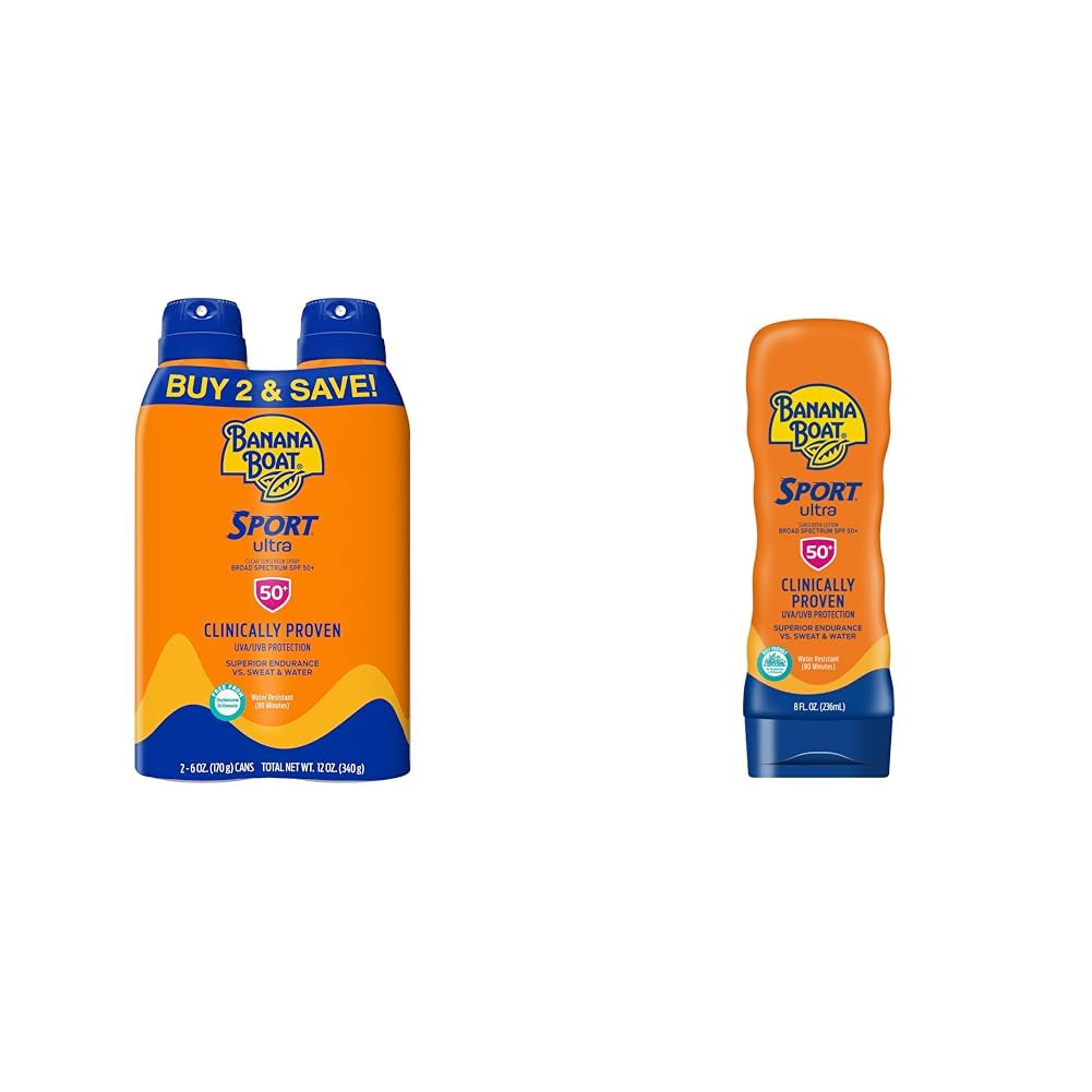Banana Boat Ultra Sport Sunscreen Spray SPF 50 6oz Pack of 2 Sport Ultra SPF 50 Sunscreen Lotion