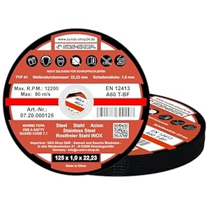 Discos de corte (100 unidades, 125 mm de diÃ¡metro x 1,0 mm, INOX, extrafinos, para metal, acero, acero inoxidable, amoladora angular, disco de corte flexible)