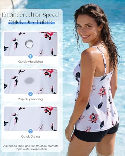Image of Century Star 2026 Modest Tankini Swimsuits for Women | Tummy Control Two Piece Bathing Suit | Tops with High Waisted Shorts