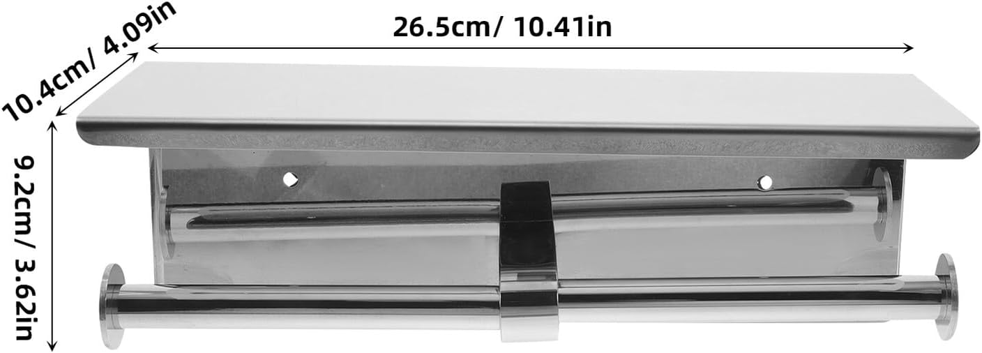 Double Toilet Paper Holder with Shelf Wall Mount 304 Stainless Steel Bathroom Tissue Dispenser Two-roll Holder with Phone Storage Platform for Commercial and Home Use