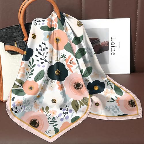 2PC Scarf Silk Feeling Square Satin Headwear Hair Scarf Wrap 27.5 Inches Bandana Aesthetic Cute Decoration Women Girls 6