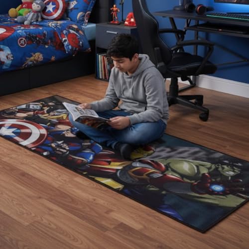 Image of Athom Living Avengers Runner Carpet 2x4.5 Ft, Soft Printed Mat with Anti-Skid Backing, Durable Washable Runner for Kids Bedroom, Play Area & Playroom Decor