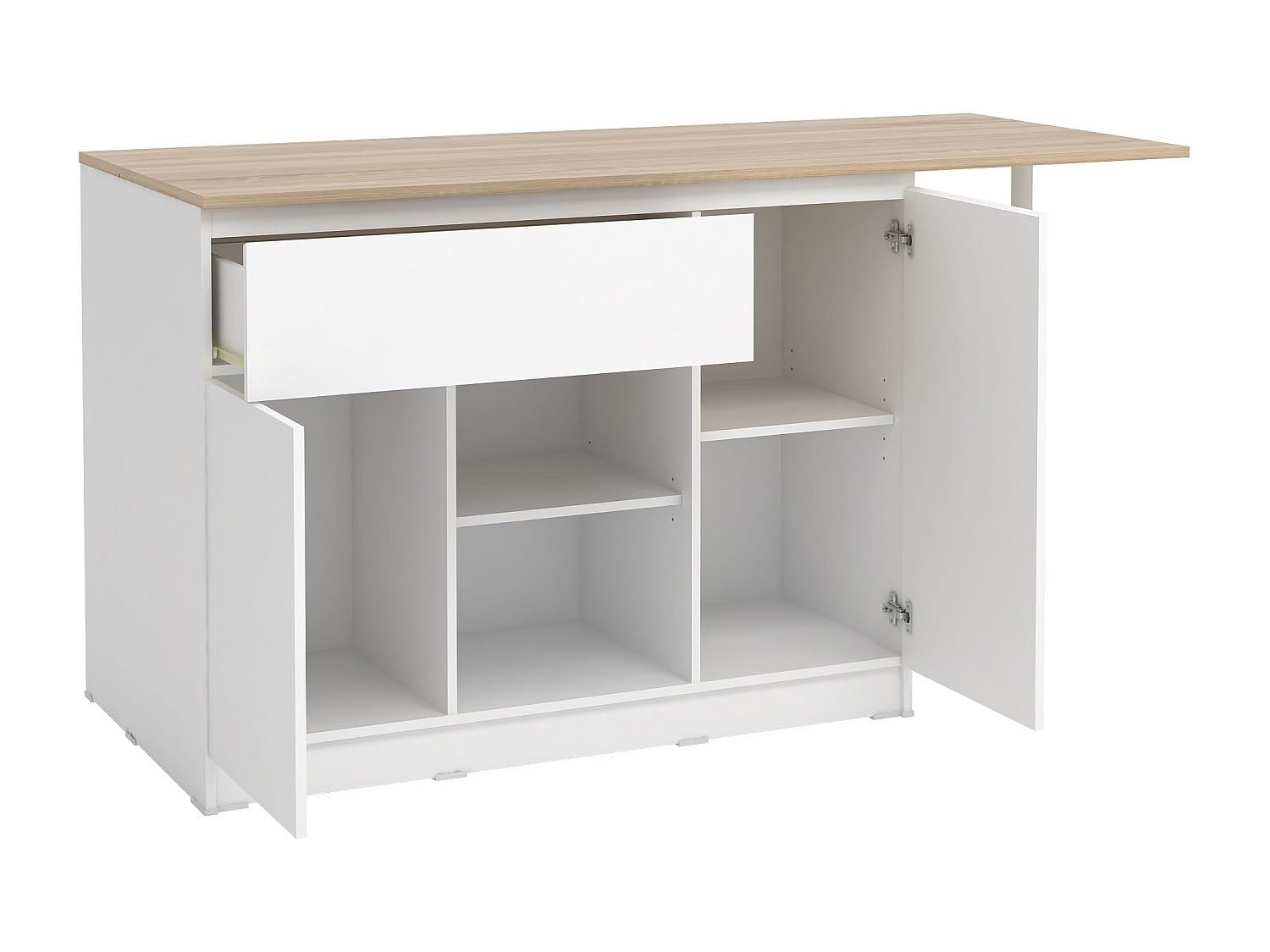 Vente-unique - Isola centrale da cucina con 2 ante, 1 cassetto e 2 nicchie Bianco e le chiaro - TUNORI