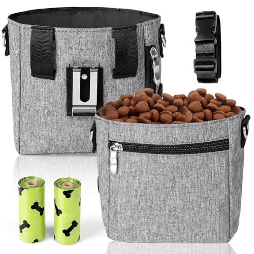 Dog Treat Pouch with Magnetic Closure - 3 Ways to Wear Dog Training Treat Bag with Waist Belt, Shoulder Strap & Metal Clip, Built-in Poop Bag Dispenser, Hands-Free Dog Training Treat Pouch - image 8