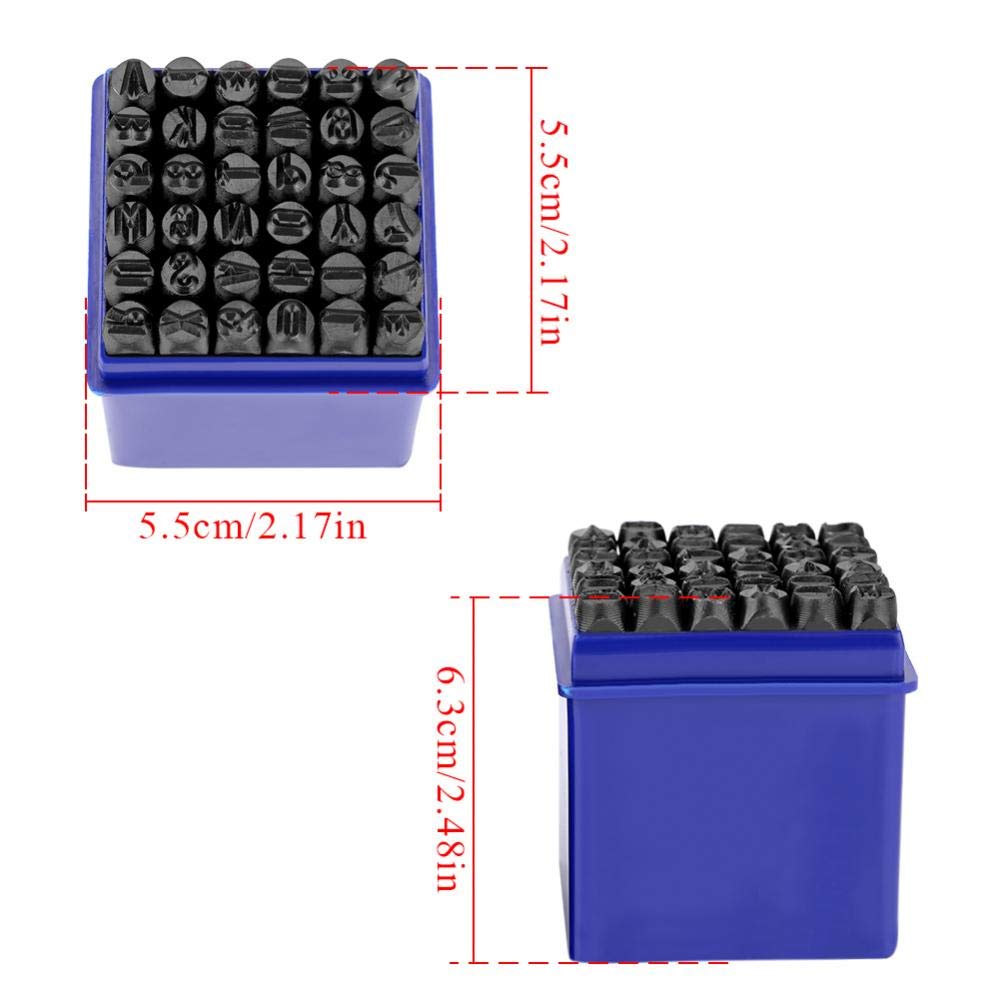 Poinçons à Frapper de Lettres et chiffres, Timbres de lettres de l'alphabet, poinçon de numéro en acier au carbone 36pcs 6mm, pour l'impression de marquage en métal bois cuir avec étui de rangement