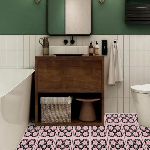 Image of Moroccan Tile Stickers | Waterproof Self Adhesive Peel & Stick Tile Decals for Kitchen Backsplash, Bathroom Wall, Floor, Furniture & Glass (8x8 Inch, Design 52)