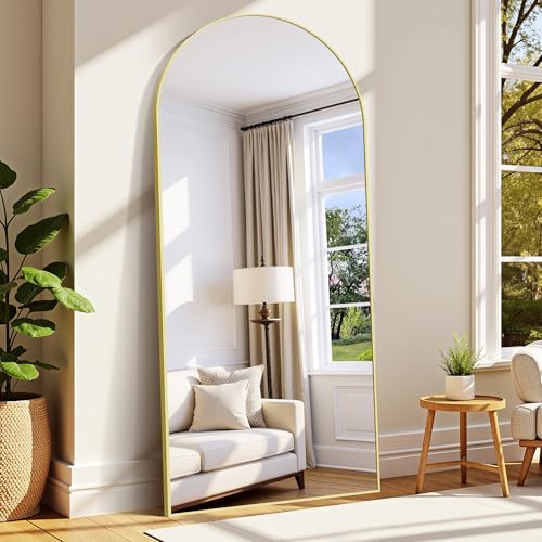 WOLIBEER Gran espejo de cuerpo entero 192 x 85 cm XXL, espejo de pie y de pared con marco dorado de aluminio seguro y estable, decorativo para salón, dormitorio, pasillo