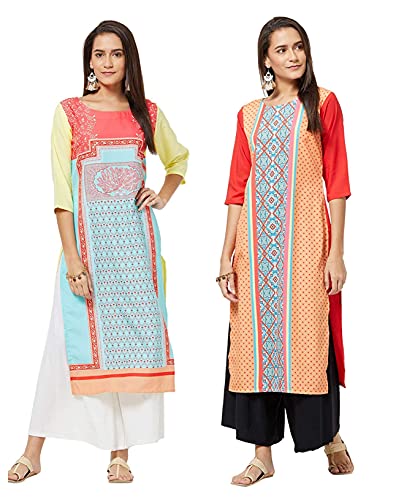 Image of LookMark Womens Printed Crepe A-Line Kurti (Pack of 2 Kurti)