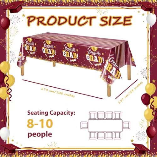 Image of OQOQ Graduation Decorations 2026 Tablecloth (Red,3 Packs), 54x108 Inches 2026 Graduation Congats Party Decorations Plastic Red Table Cloth Disposable Table Cover