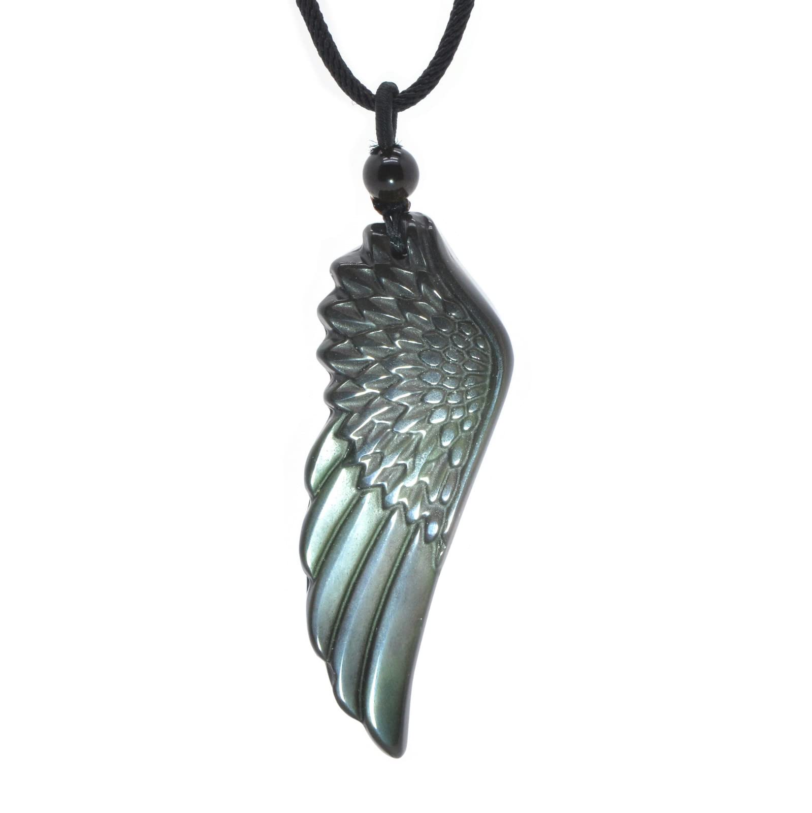 Natural Gemstone Carved Angel Wing Reiki Chakra Pendant Necklace 22 Inch