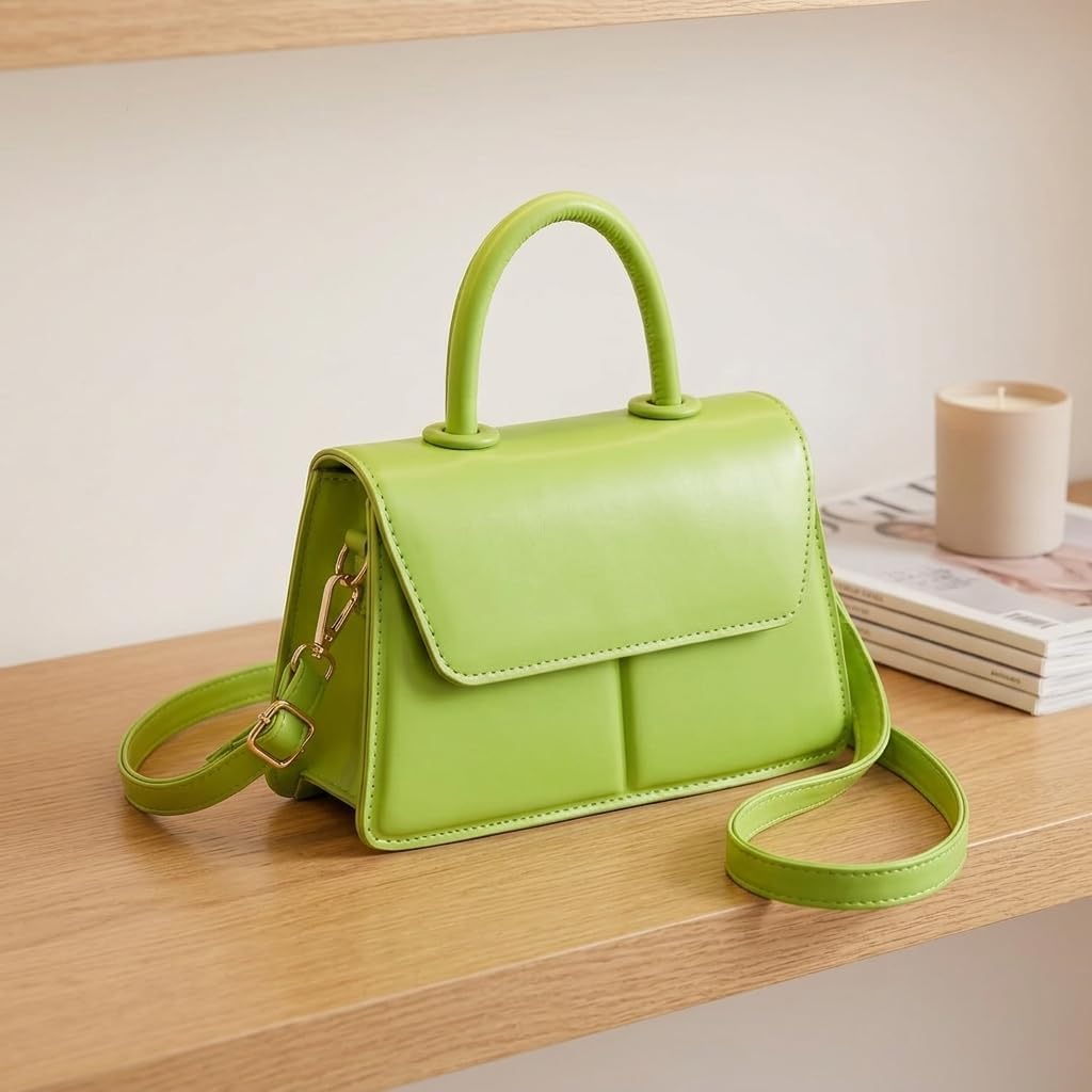 Women's Light Green Top Handle Satchel Purse with Buckle Detail