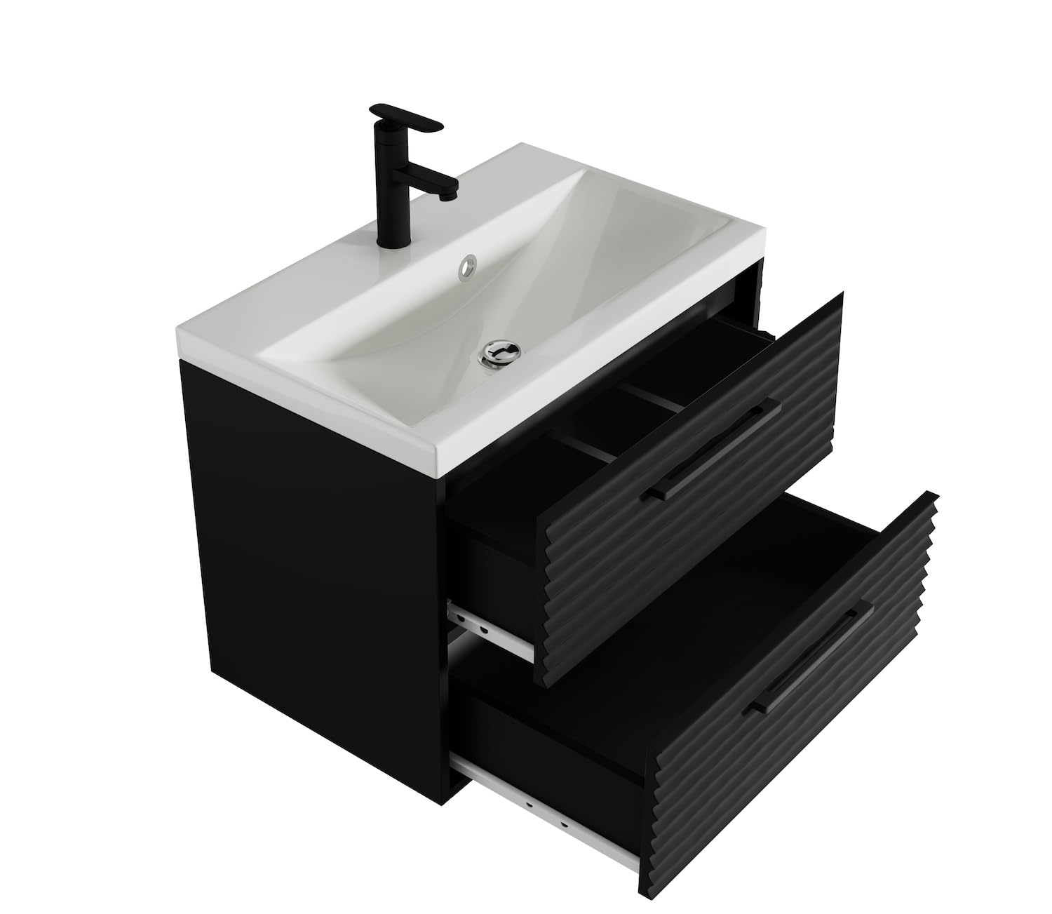 Badplaats Etna Ensemble complet de meubles de salle de bain avec lavabo et armoire à miroir - 60 x 35 cm - Noir mat
