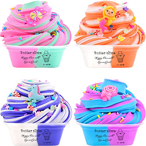 Newest Butter Slime Kit 4 Pack, Scented Slime Kits For Girls Boys Kids, Diy Surprise Slime Making Kit, Party Favors, Birthday Gifts, Stress Relief Kids Slime Putty Toys #TOP5