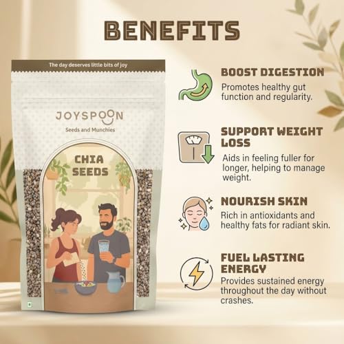 Image of JoySpoon Chia Seeds, 200g Rich in Fiber, Plant Protein & Omega-3 Ideal for Smoothies, Detox Water, Yogurt & Diet Recipes