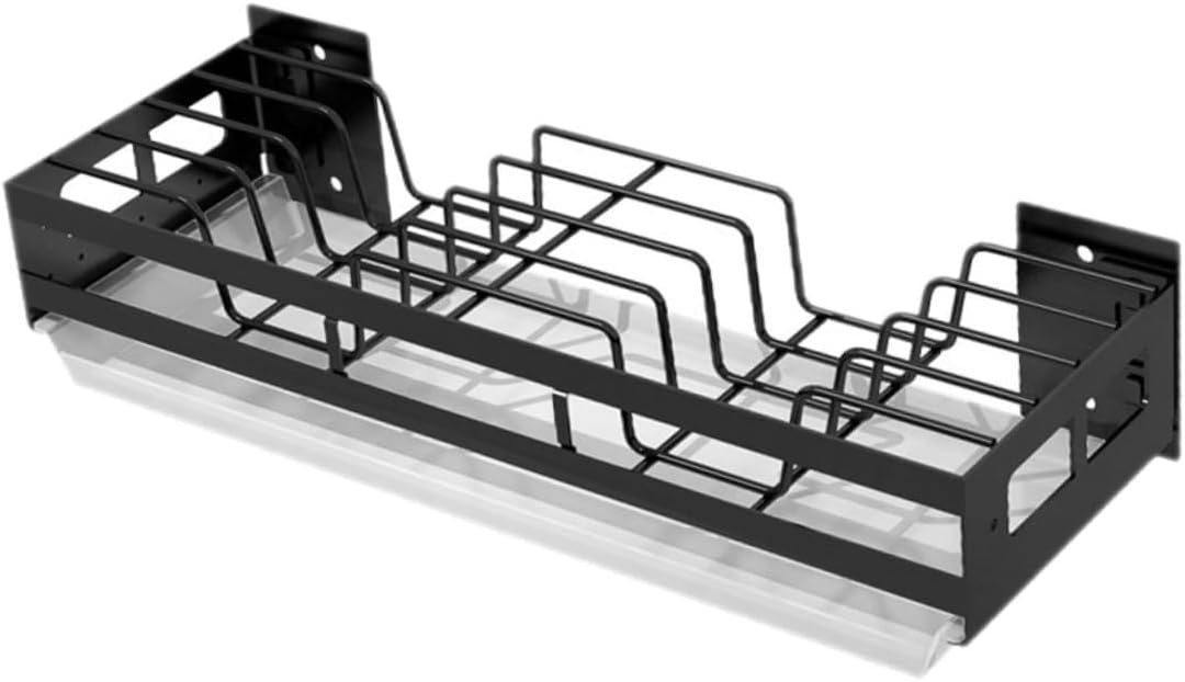 VOSAREA 1pc Wall-mounted Kitchen Storage Rack Multi-functional Organizer for Utensils Pots and Spices Black Design Glue and Screw Installation