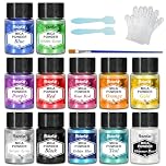 Roizefar Mica Powder, 12 Colours x 5 g Pearlescent Epoxy Resin Pigment Metallic Powder for Soap Paint, Jewellery Making, Nail Polish, Epoxy Resin, Candle Making, Bath Bombs, Slime