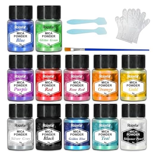 Roizefar Epoxidharz Farbe Mica Pulver, 12 Farbe*5g Perlglanz Epoxidharz Pigment metallischer Pulver für Seifenfarbe, Schmuckherstellung, Nagellack, Kerzenherstellung, Badebomben, Schleim