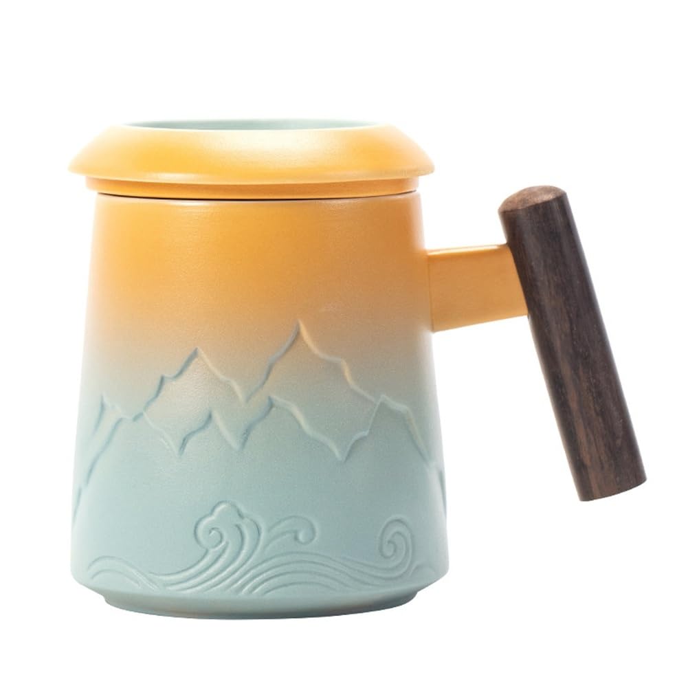 Tazza da tè in Ceramica a Foglie sciolte, Tazza da tè con infusore, Tazza da tè in Ceramica con infusore e Coperchio, Tazza da tè da 400 ml con Coperchio, Tazza da tè Grande in Ceramica