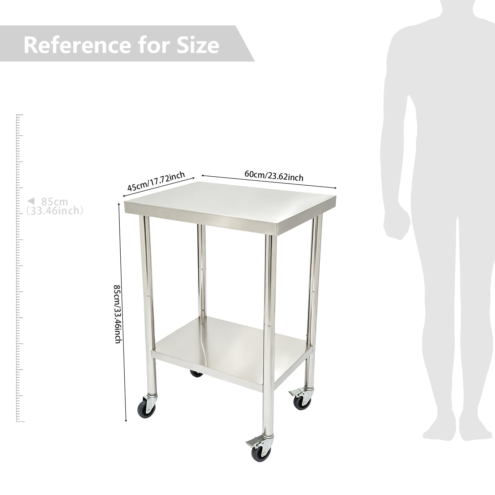 Edelstahl Arbeitstisch 60 x 45 cm Gastronomie Küchentisch 300 kg Belastbarkeit Zubereitungstisch Edelstahltisch für Küchen, Hotels, Bäckereien, Wäschereien