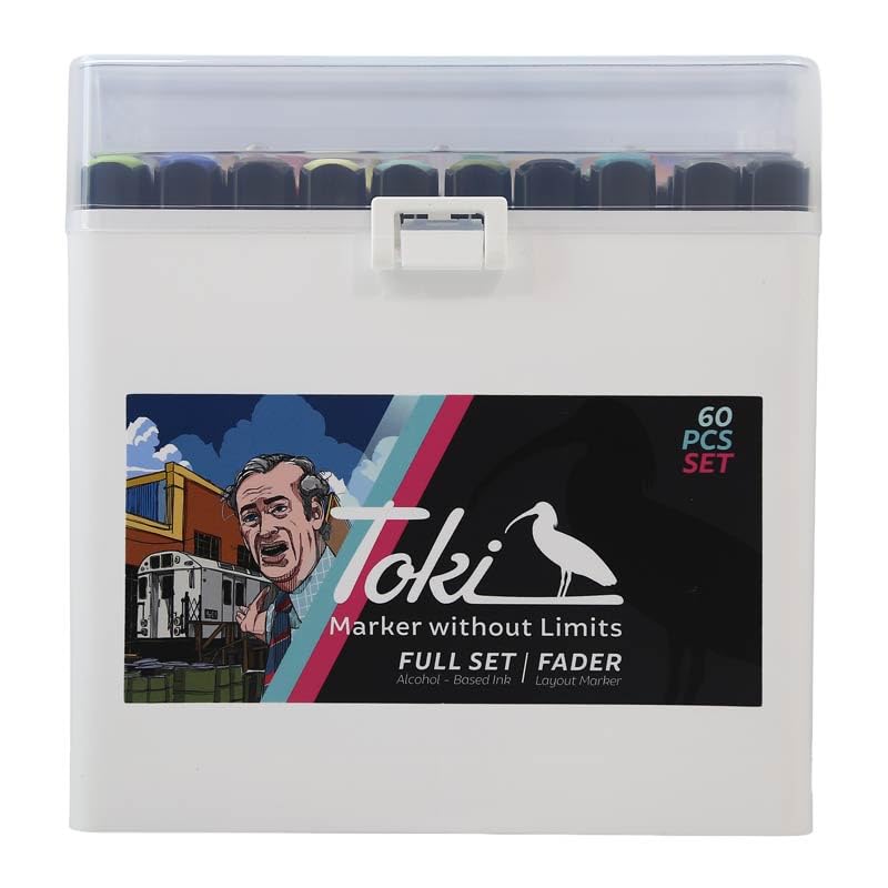 Toki Marker Fader 60er Set - Full - Twin Tip Alkoholbasierte Marker mit Rundspitze und Keilspitze
