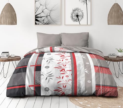 Home Linge Passion – Parure de Couette 220x240 cm – Housse imprimée + taie – Douce, légère et Facile d'entretien – Motifs Shizuoka