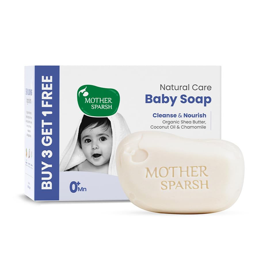 Image of Mother Sparsh Natural Care Baby Soap-75g x 4 | BUY 3 GET 1 FREE | Soap for Babies with Chamomile, Shea Butter & Coconut Oil | Gently Cleanses Baby's Skin