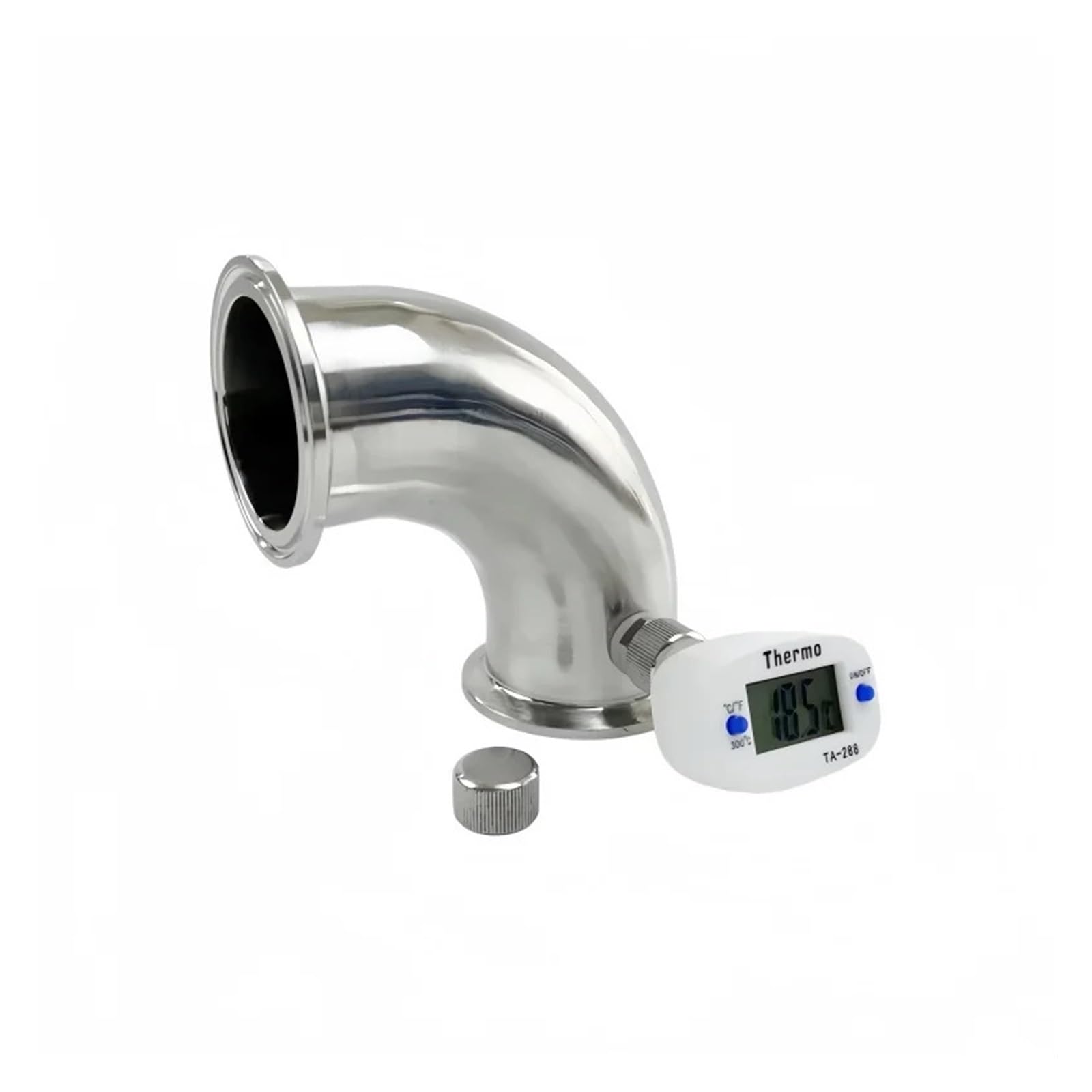 Hkvtvcypya With Thermometer 304 Stainless Steel 2" (51Mm) Od64mm 90-Degree Tri-Clamp