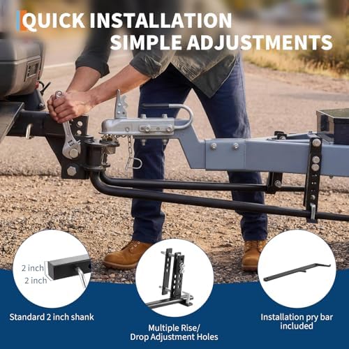 EliteEdge 1,000 lbs Weight Distribution Hitch Kit – Sway Control – 2" Sturdy Steel Shank & 2-5/16" Alloy Steel Ball – Anti-Sway Load Leveling System – Durable Trailer Hitch for RV, Camper, Boat – 1, — view 5