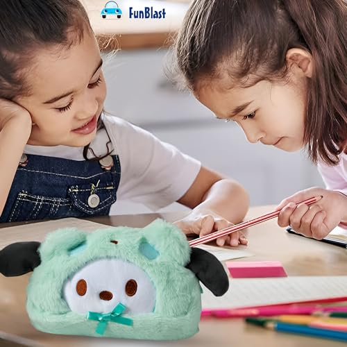Image of FunBlast Fur Pencil Pouch for Girls - Cute Cartoon Animal Pouch, Multi-Purpose Zipper Case for School Kids, Cosmetic Pouch for Girls, Coin & Travel Pouches for School /Office (Green)