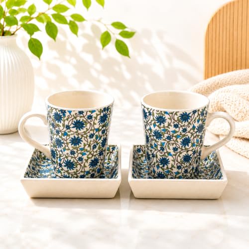 Image of Miah Decor Ceramic Coffee Mugs Set with Serving Platter, Handmade Stoneware