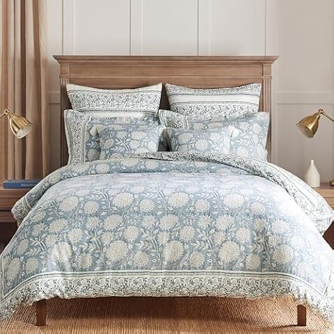 Levtex Home Zestaw poszewek na kołdrę Adare Blue - poszewka na kołdrę King + dwie poszewki na poduszki typu king-size - obramowany kwiatowy - niebieski, granatowy i biały - poszewka na kołdrę (268 x