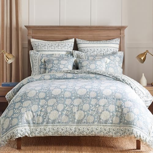 Levtex Home Adare Blue Reversible King Duvet Cover Set (106x94in) with 2 Pillowcases (36x20in) - Floral Bedding - Blue and White - Cotton King Size Duvet Cover Set - Soft, Pre-Washed