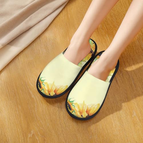 Sunflowers On A Yellow Background Print House Slippers For Women And Men,Soft Slippers With Memory Foam,Non-Slip Indoor Home Shoes4