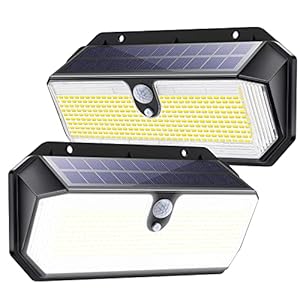 282 LED Solar Lights Outdoor, 【2 Pack&2600Lm】Solar Security Lights Outdoor Motion Sensor, 270°Wide-Angle Sensor Light…