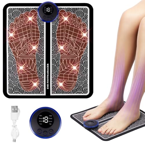 OSDUE Masajeador de Pies Eléctric, 8 Modos 19 Niveles de Intensidad, para Alivio del Dolor Plantar, Relajación Muscular, Mejorar la Circulación Sanguínea, con Mejor Acariciar Apretar Entrenar Modos B