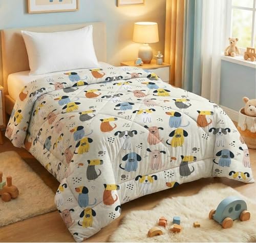 Image of BSB HOME 220 GSM Cotton Reversible AC Comforter | Kids Printed Winter Quilt /Duvet for Single Bed | Soft Warm Cozy Blanket | Size 60 x 86 Inches (152 x 218 cm) (Off White)