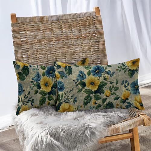 Housse de coussin bleu en lin imperméable 50x70cm avec zip invisible - 5