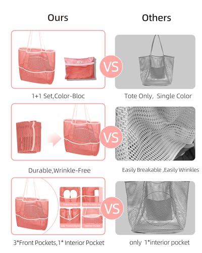 Image of Mesh Beach Tote Bag Packable,2026 New 2-in-1 Large Lightweight Foldable Beach Bags with Multiple Pockets for Women