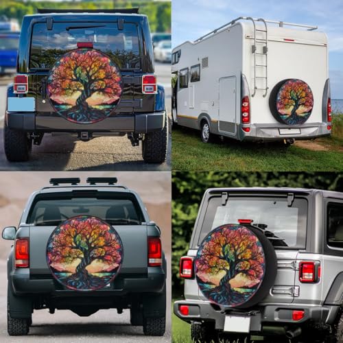 Image of Spare Tire Cover for RV Trailer, Glass Tree Tire Covers Universal Fit for Travel Trailer Camper Jeep RV SUV Truck Waterproof Wheel Cover (16 inch for Diameter 29 inch - 31 inch),A-728