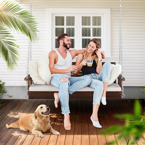 Image of VINGLI 5 FT Heavy Duty Porch Swing with Cushion, 880 LBS Wooden, Rustic