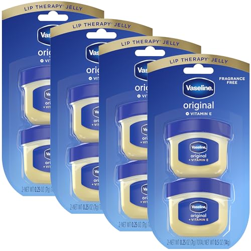 Vaseline Lip Therapy 4 Twin Packs (8 Jars Total) – Mini Lip Balm for Healing Dry Lips, Travel-Size Petroleum Jelly Lip Care, 0.25 Oz Each