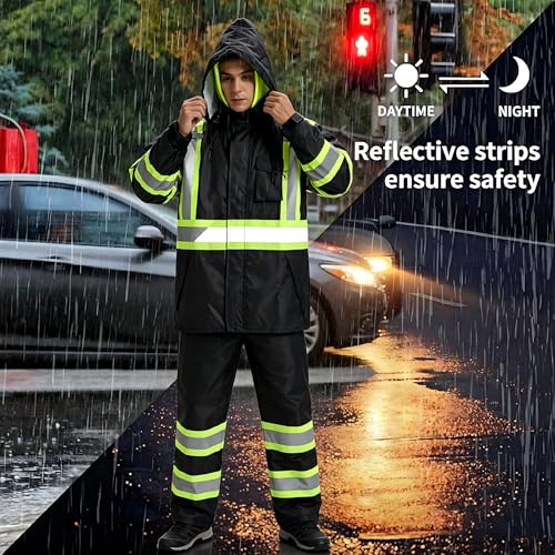 Image of SRsafety High Visibility Rain Gear, Class 3 High Visibility Work Rain Gear for Men, Construction Rain Suits