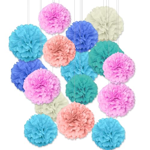 VIDSTW 16 peças flores de papel peónia pompons de papel 20 cm, 25 cm pompons decoração festa pendurada decoração aniversário estilo boêmio para casamentos festas aniversários jardim (6 cores)