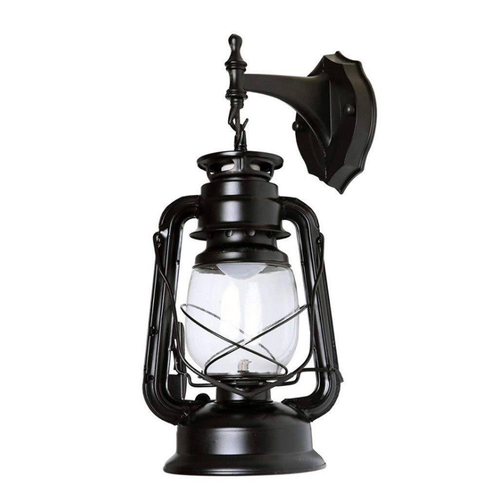 SXSCARKX Wall Lights Retro Lantern Kerosene Lamp Barn European Bedroom Bedside Sconce Wrought Iron Glass Restaurant Bar Aisle Light Black Finish Fixtures E27 Needed