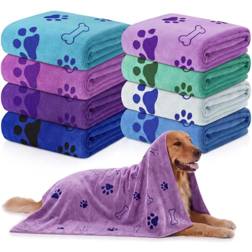 Image of 8 Pcs Dog Towel for Drying, 55 x 28 Inch, Dog Paw and Bone, Classic Color