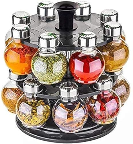 RUBBY Multipurpose Plastic Big Revolving Spice Rack 16 in 1 / Masala Rack Set/Condiment Set/Spice Container